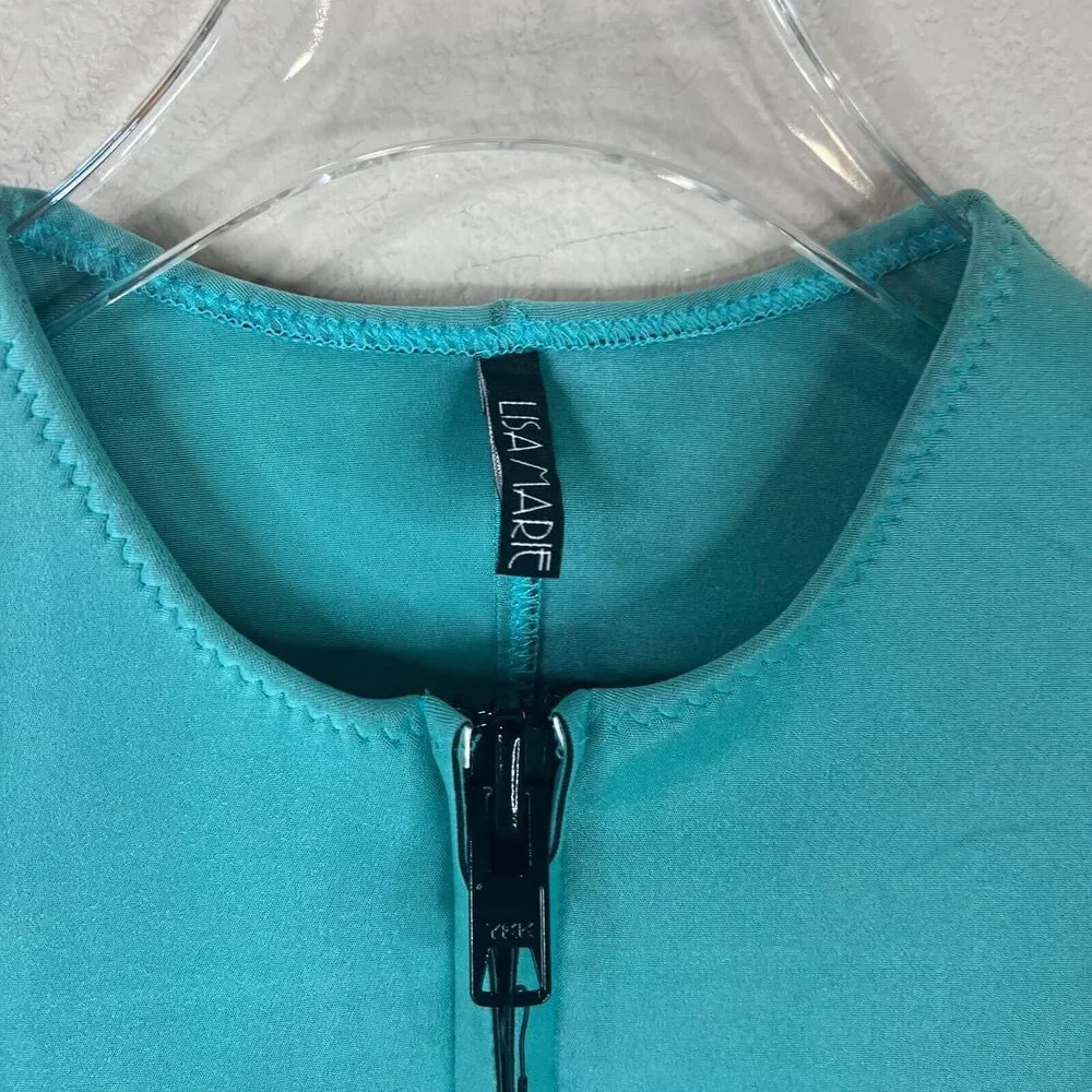 Lisa Marie Fernandez Farrah Swimsuit Size‎ 3 US 6-8 Teal Bonded Zip Up One Piece